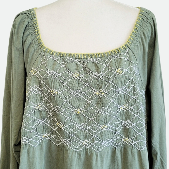 Roaman's Embroidered Empire Waist Smocked Tee - Dusty Jade - Picture 2 of 11